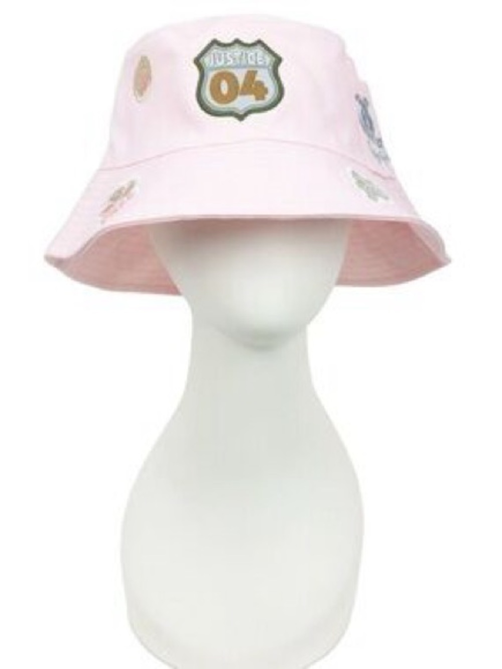 Justice Pink Bucket Hat with Embroidered Patch Accents